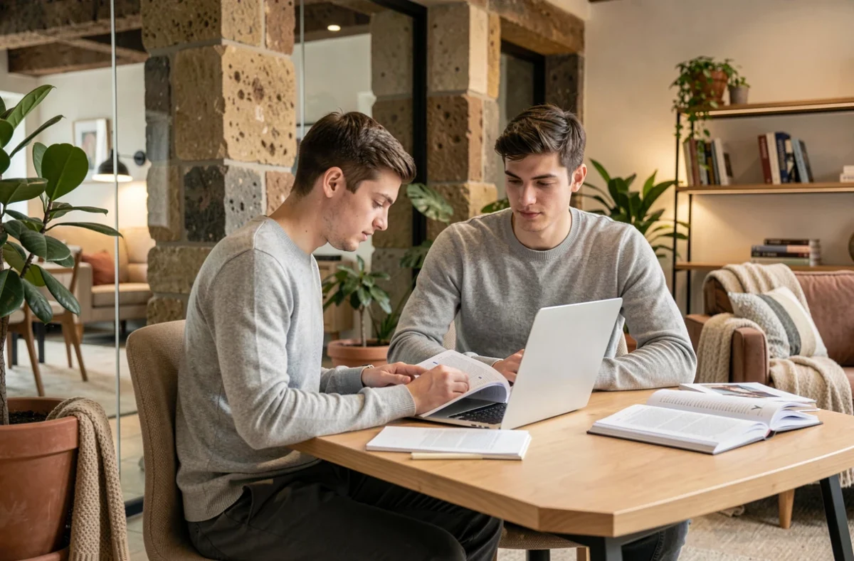 Étudiant studieux dans une salle de travail moderne de la Clermont School of Business
