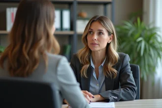 Femme en coaching en bureau moderne ambiance calme