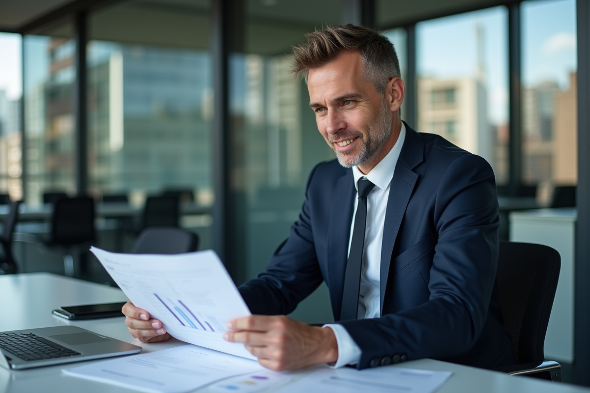 Directeur financier homme en costume dans un bureau moderne