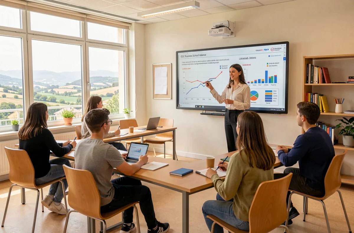 Cours en salle de classe moderne à l'EGC Business School de Valence avec une enseignante