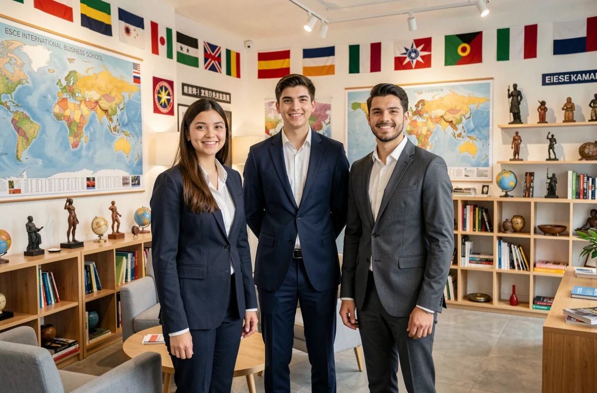 Trois étudiants internationaux dans le hall de l'ESCE International Business School