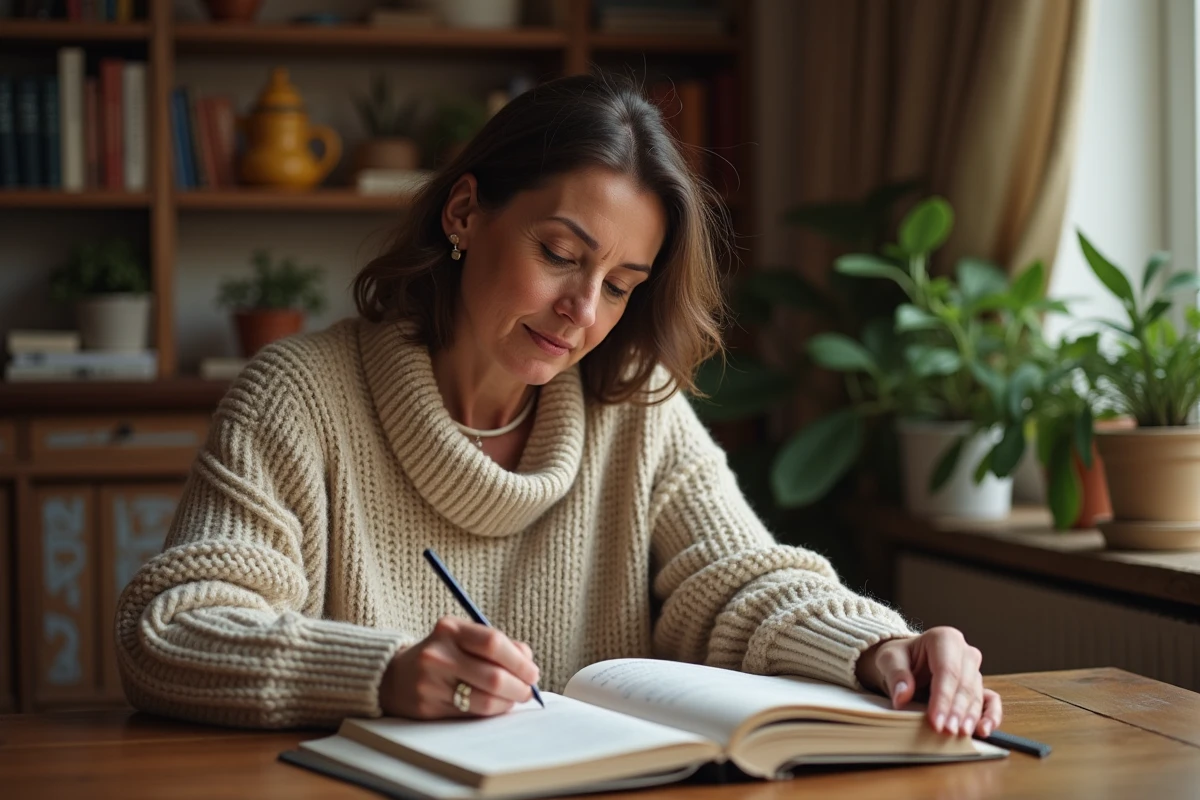 Femme française étudie l'espagnol à la maison