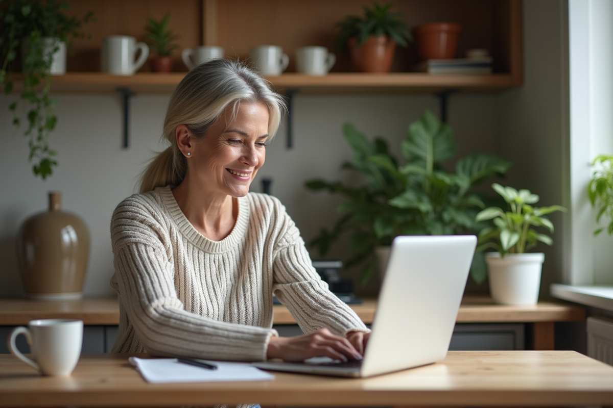 Femme participant à un cours en ligne à la maison