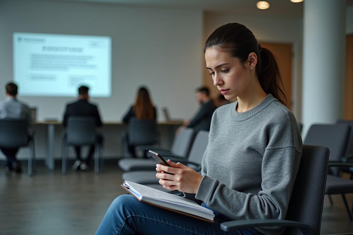 Femme assise dans une salle d