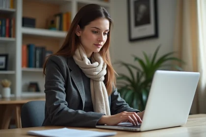 Jeune femme travaillant sur son ordinateur dans un bureau moderne