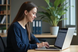 Jeune femme naviguant sur l'interface net-ypareo pour trouver son centre de formation en Normandie