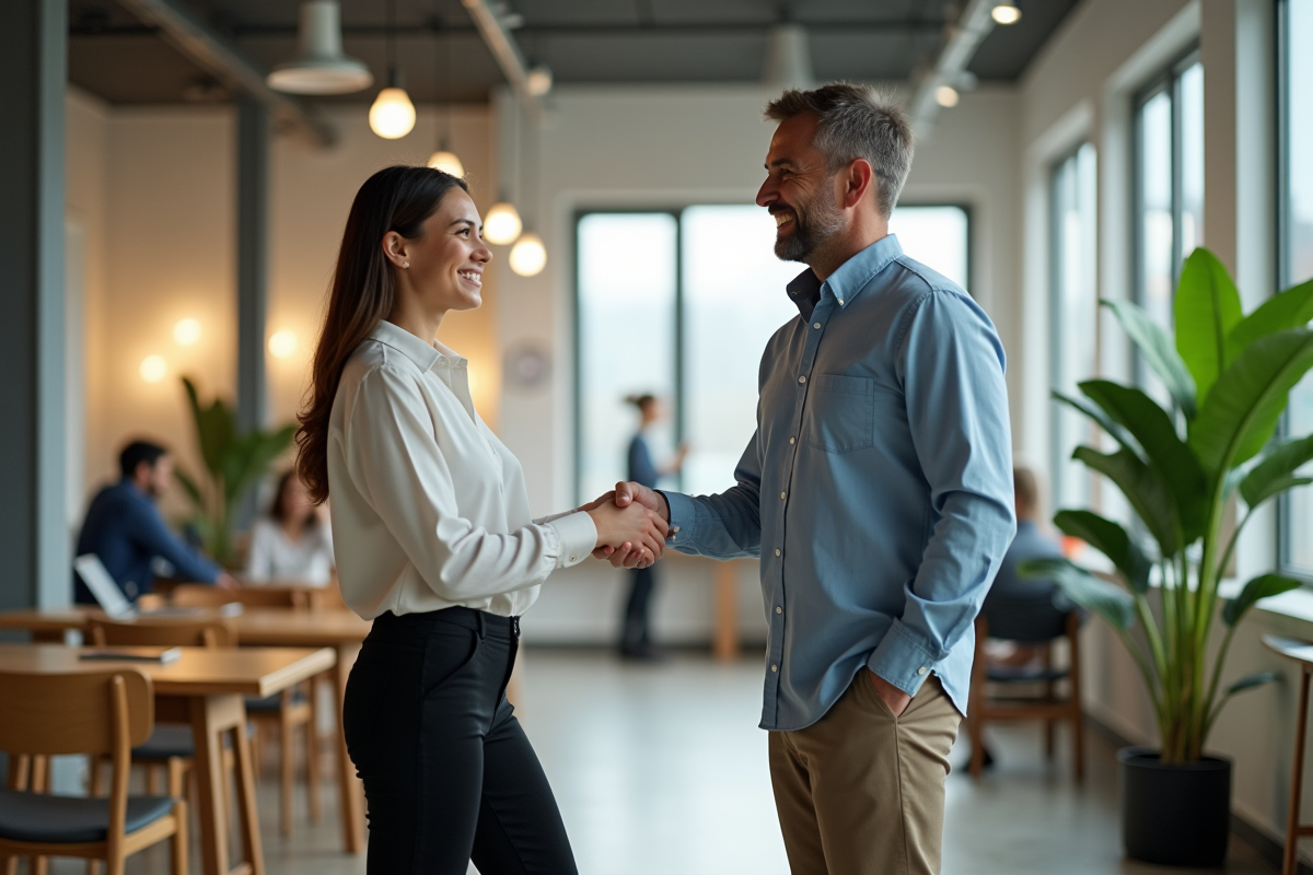 Jeune femme serrant la main d