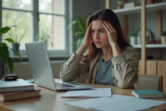 Jeune femme frustrée devant son ordinateur portable