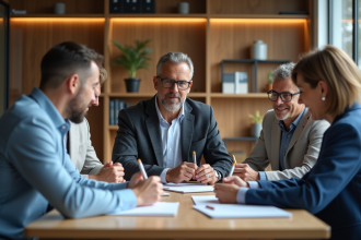 Groupe de professionnels collaborant dans un bureau moderne