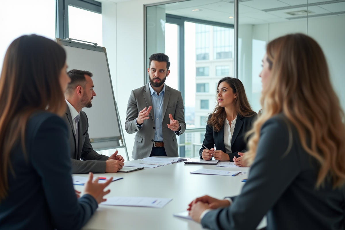Groupe de jeunes en discussion dans une salle de formation