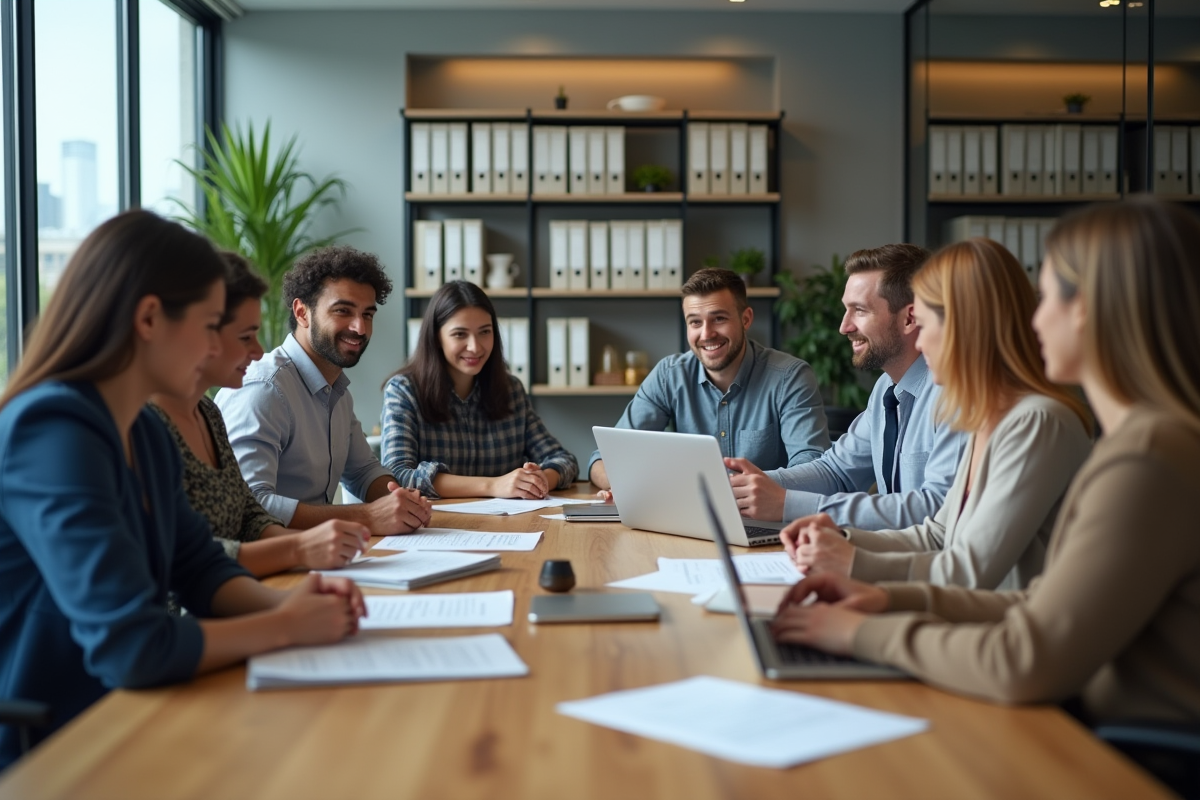 Groupe de formateurs divers discutant autour d