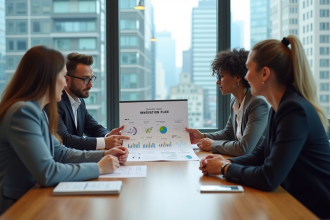 Groupe de professionnels autour d'une planche d'innovation