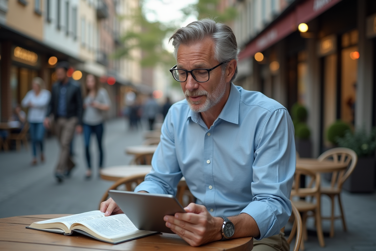 Homme lisant un livre sur l