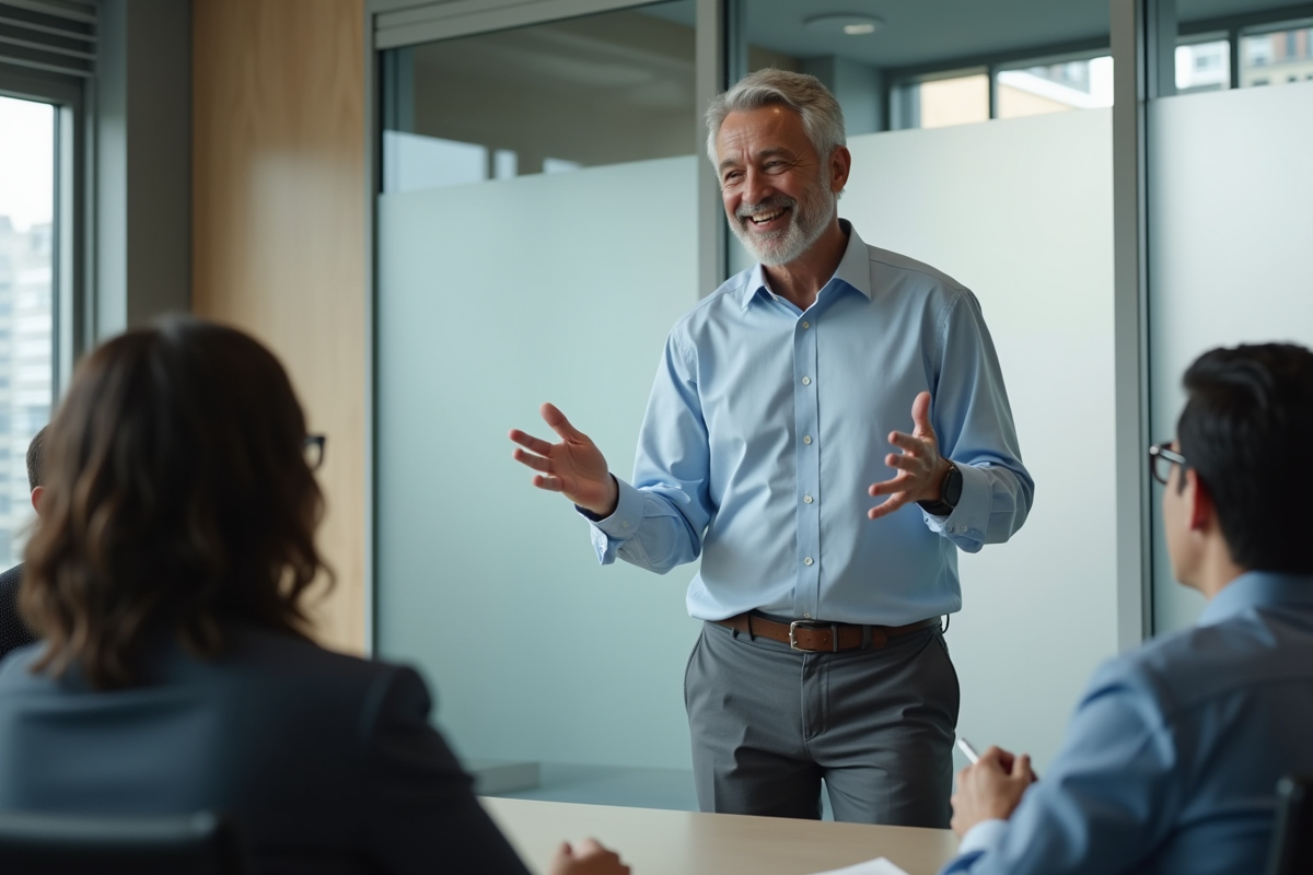 Homme confiant parlant lors d