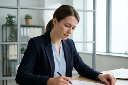 Jeune femme d affaires en réunion dans un bureau professionnel