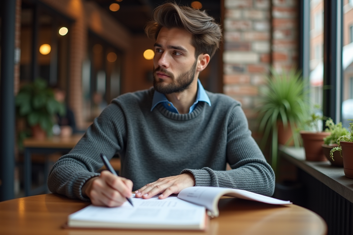 Jeune homme lisant un document sur les 5 F fondamentaux