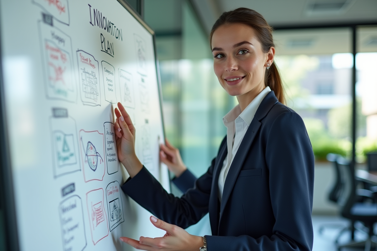 Jeune femme manager présentant un plan d