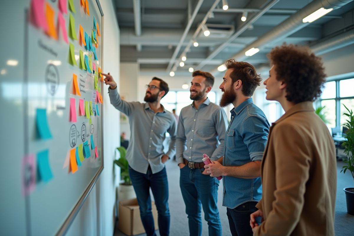 Groupe de collègues discutant autour d